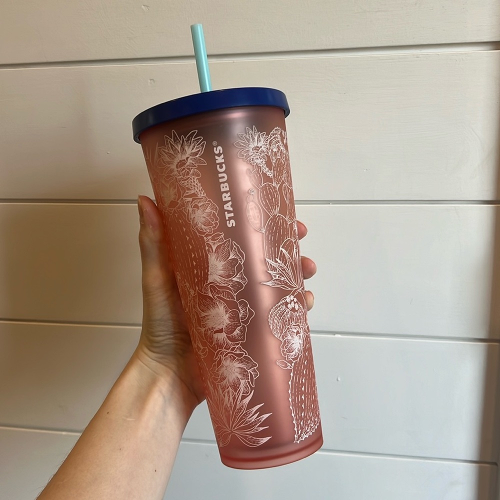 2019 Starbucks Coral Soft Touch Cactus 24 oz Tumbler
Cup Blue Lid